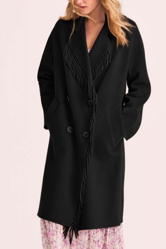 Cashmere Fringe Coat - BLACK