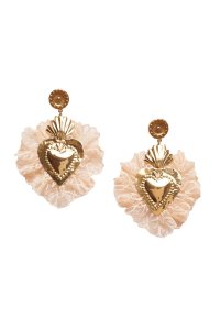 LoveShackFancy x Lova Gold Heart Beige Lace Fringe Earrings