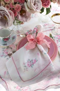 Linen Napkin Set - PINK MINT